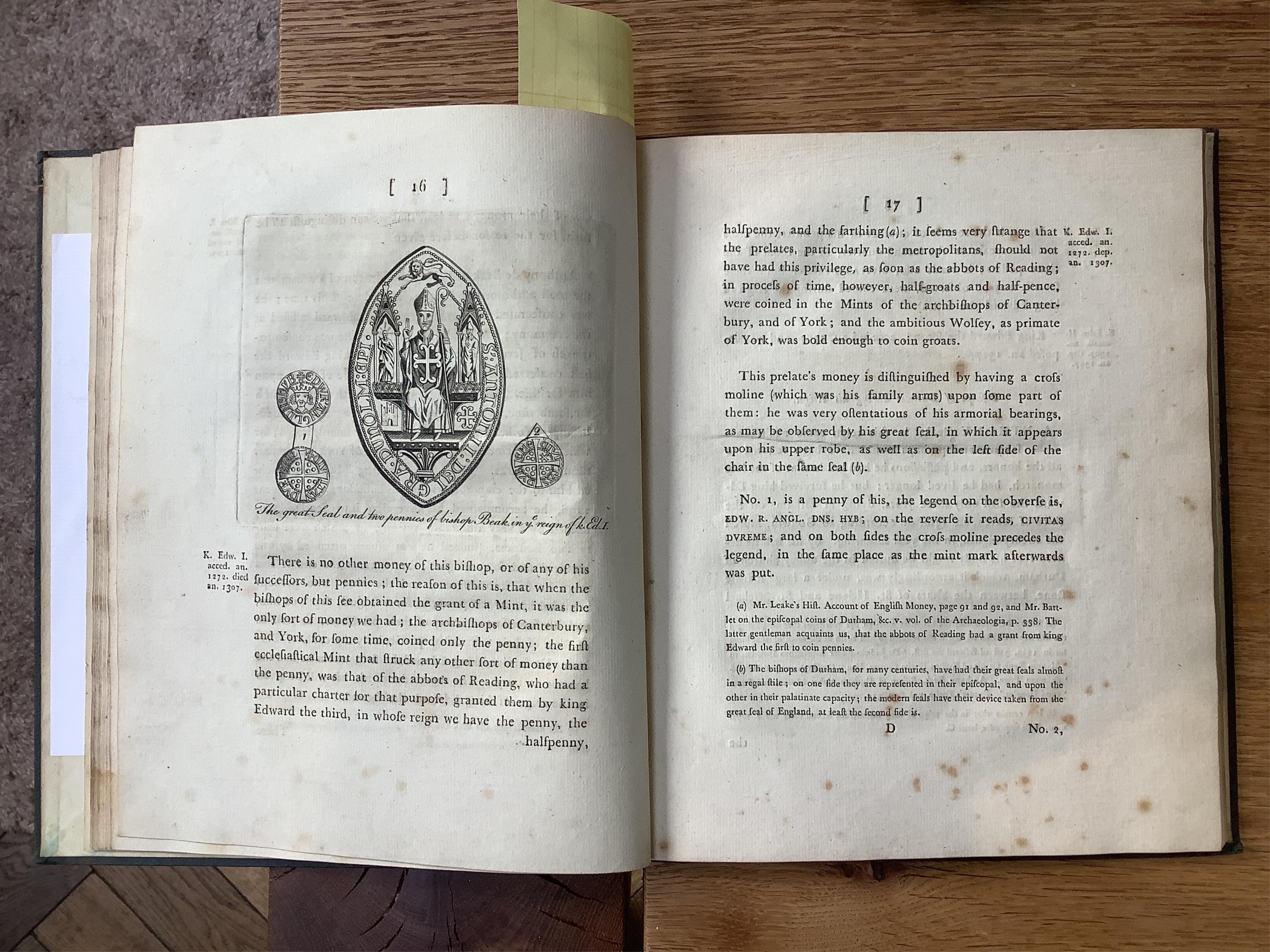 Baskerville Noble, Mark – Two Dissertations upon the Mint and Coins of the Episcopal-Palatines of Durham, 4to, 1780, later cloth. Charles, Earl of Liverpool. A Treatise On The Coins Of The Realm In A Letter To The King,